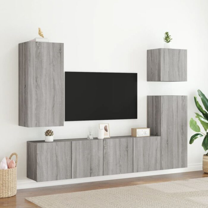 Meuble TV mural sonoma gris 80x30x41 cm – Image 9