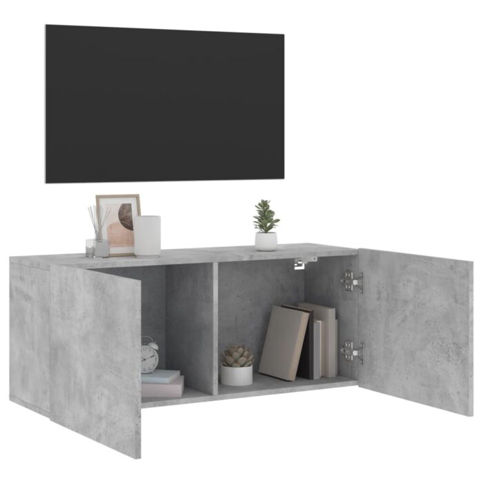 Meuble TV mural gris béton 100x30x41 cm – Image 2