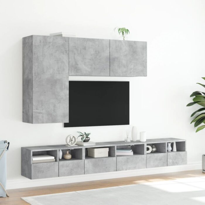Meuble TV mural gris béton 100x30x41 cm – Image 9