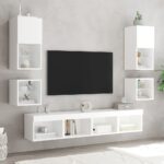 Meuble TV mural avec lumières LED blanc 30x28,5x30 cm – Image 3