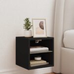 Meuble TV mural avec lumières LED noir 30x28,5x30 cm – Image 2