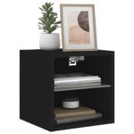 Meuble TV mural avec lumières LED noir 30x28,5x30 cm – Image 4