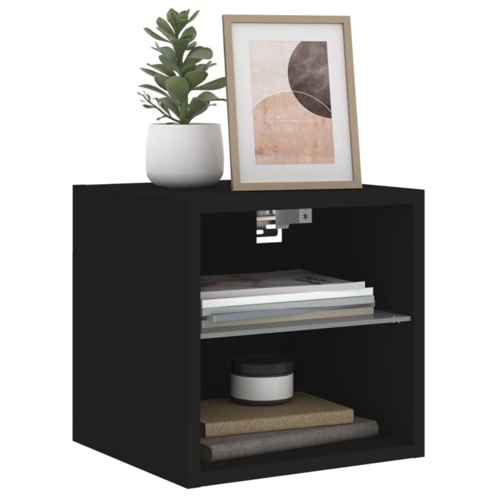 Meuble TV mural avec lumières LED noir 30x28,5x30 cm – Image 4