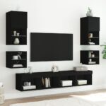 Meubles TV muraux avec lumières LED 2 pcs noir 30x28,5x30 cm – Image 3