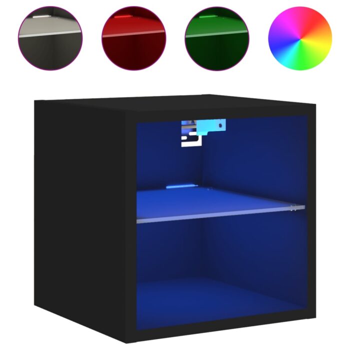 Meubles TV muraux avec lumières LED 2 pcs noir 30x28,5x30 cm – Image 5