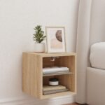Meuble TV mural avec lumières LED chêne sonoma 30x28,5x30 cm – Image 2