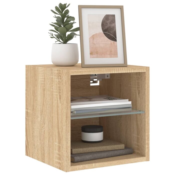 Meuble TV mural avec lumières LED chêne sonoma 30x28,5x30 cm – Image 4