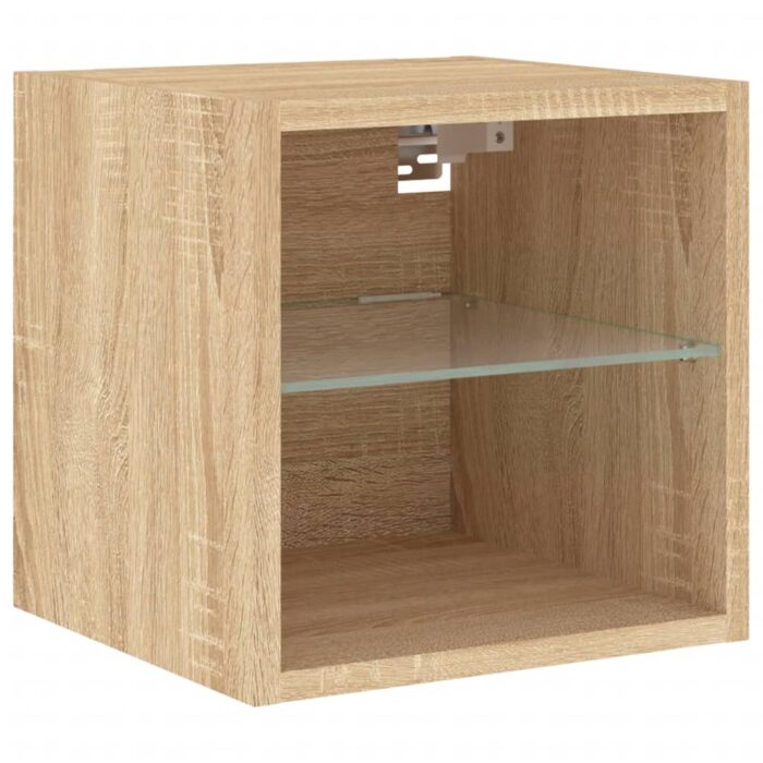 Meuble TV mural avec lumières LED chêne sonoma 30x28,5x30 cm – Image 5