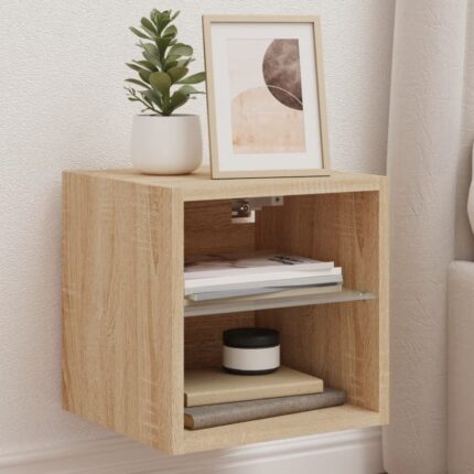 Meuble TV mural avec lumières LED chêne sonoma 30x28,5x30 cm