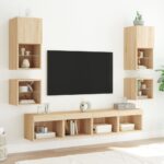 Meubles TV muraux lumières LED 2 pcs chêne sonoma 30x28,5x30 cm – Image 3