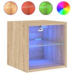 Meubles TV muraux lumières LED 2 pcs chêne sonoma 30x28,5x30 cm – Image 5