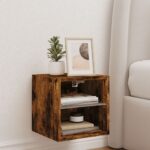 Meuble TV mural avec lumières LED chêne fumé 30x28,5x30 cm – Image 2