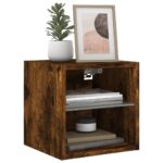 Meuble TV mural avec lumières LED chêne fumé 30x28,5x30 cm – Image 4