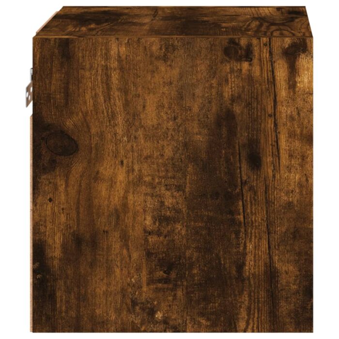 Meuble TV mural avec lumières LED chêne fumé 30x28,5x30 cm – Image 7