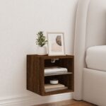 Meuble TV mural avec lumières LED chêne marron 30x28,5x30 cm – Image 2