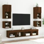 Meuble TV mural avec lumières LED chêne marron 30x28,5x30 cm – Image 3