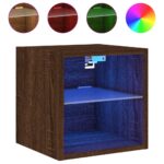 Meubles TV muraux lumières LED 2 pcs chêne marron 30x28,5x30 cm – Image 5