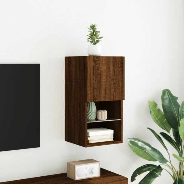 Meuble TV avec lumières LED chêne marron 30,5x30x60 cm – Image 2