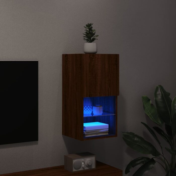 Meuble TV avec lumières LED chêne marron 30,5x30x60 cm – Image 3