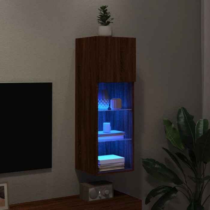 Meuble TV avec lumières LED chêne marron 30,5x30x90 cm – Image 3