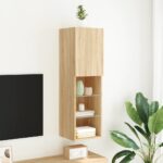 Meuble TV avec lumières LED chêne sonoma 30,5x30x102 cm – Image 2