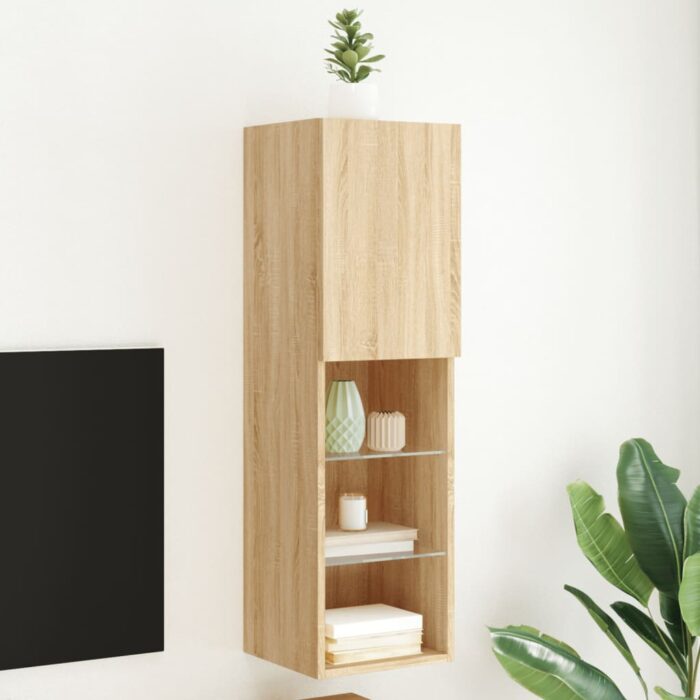 Meuble TV avec lumières LED chêne sonoma 30,5x30x102 cm – Image 1