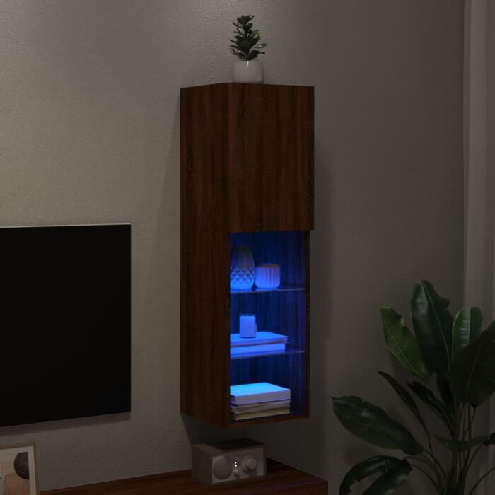 Meuble TV avec lumières LED chêne marron 30,5x30x102 cm – Image 3