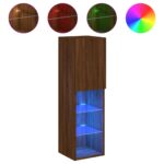 Meubles TV avec lumières LED 2 pcs chêne marron 30,5x30x102 cm – Image 4