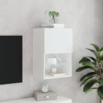 Meuble TV avec lumières LED blanc 40,5x30x60 cm – Image 2