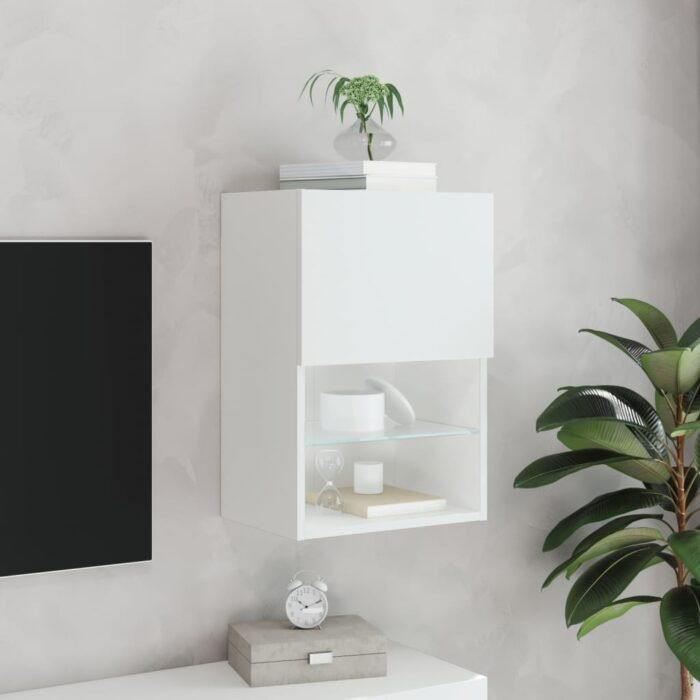 Meuble TV avec lumières LED blanc 40,5x30x60 cm – Image 2