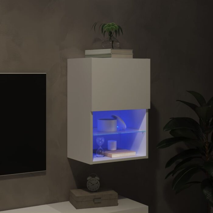 Meuble TV avec lumières LED blanc 40,5x30x60 cm – Image 3