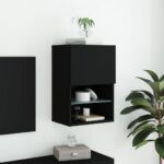 Meuble TV avec lumières LED noir 40,5x30x60 cm – Image 2