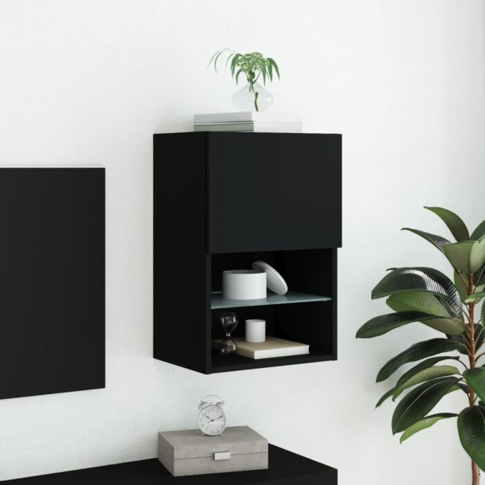 Meuble TV avec lumières LED noir 40,5x30x60 cm – Image 2