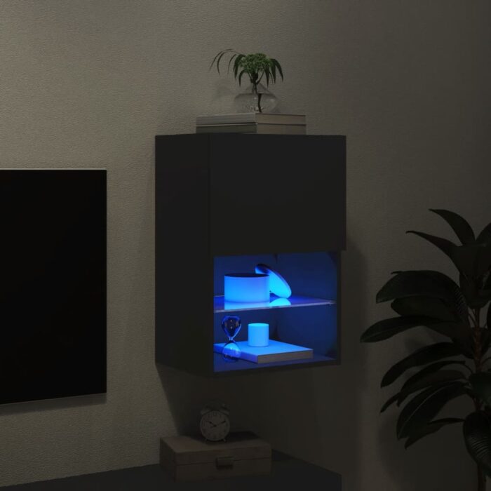 Meuble TV avec lumières LED noir 40,5x30x60 cm – Image 3