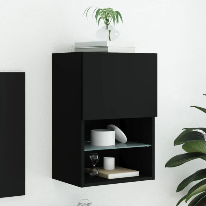 Meuble TV avec lumières LED noir 40,5x30x60 cm – Image 1