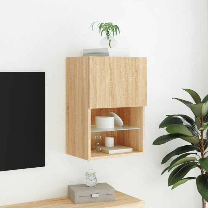 Meuble TV avec lumières LED chêne sonoma 40,5x30x60 cm – Image 2