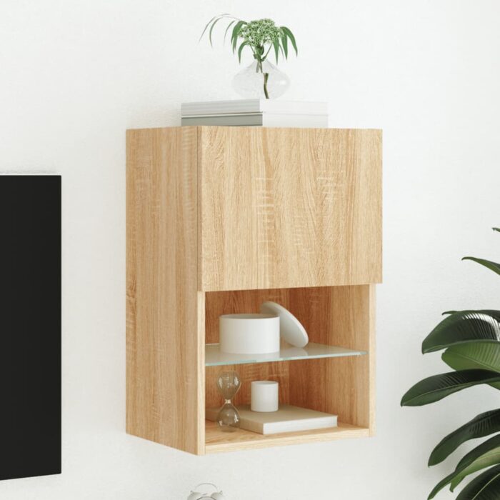 Meuble TV avec lumières LED chêne sonoma 40,5x30x60 cm – Image 1