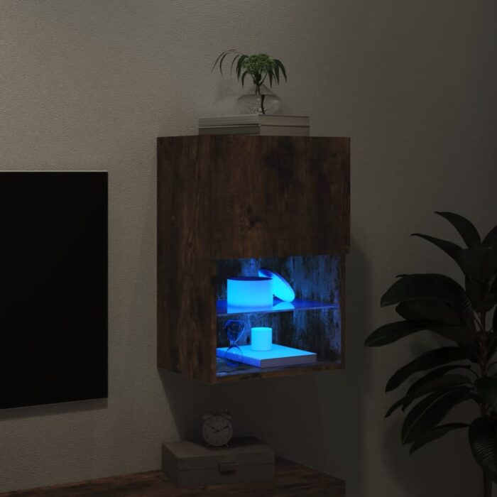 Meuble TV avec lumières LED chêne fumé 40,5x30x60 cm – Image 3