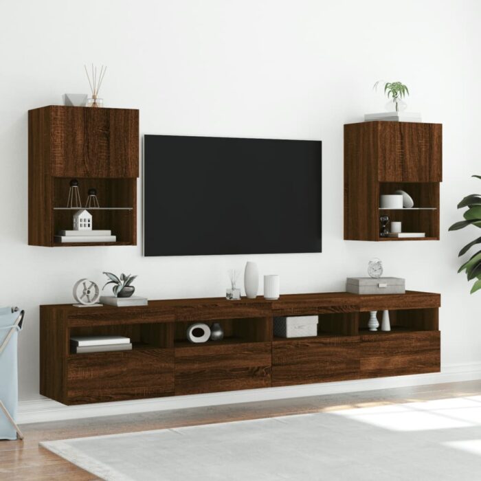 Meubles TV avec lumières LED 2 pcs chêne marron 40,5x30x60 cm – Image 1