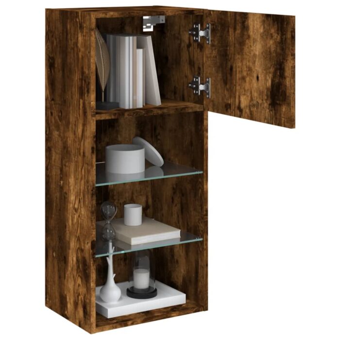 Meuble TV avec lumières LED chêne fumé 40,5x30x90 cm – Image 4