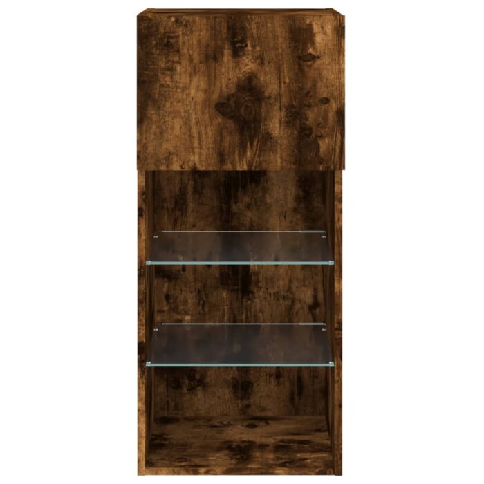 Meuble TV avec lumières LED chêne fumé 40,5x30x90 cm – Image 7