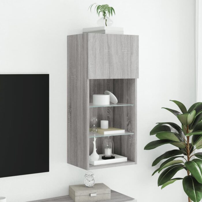 Meuble TV avec lumières LED sonoma gris 40,5x30x90 cm – Image 2