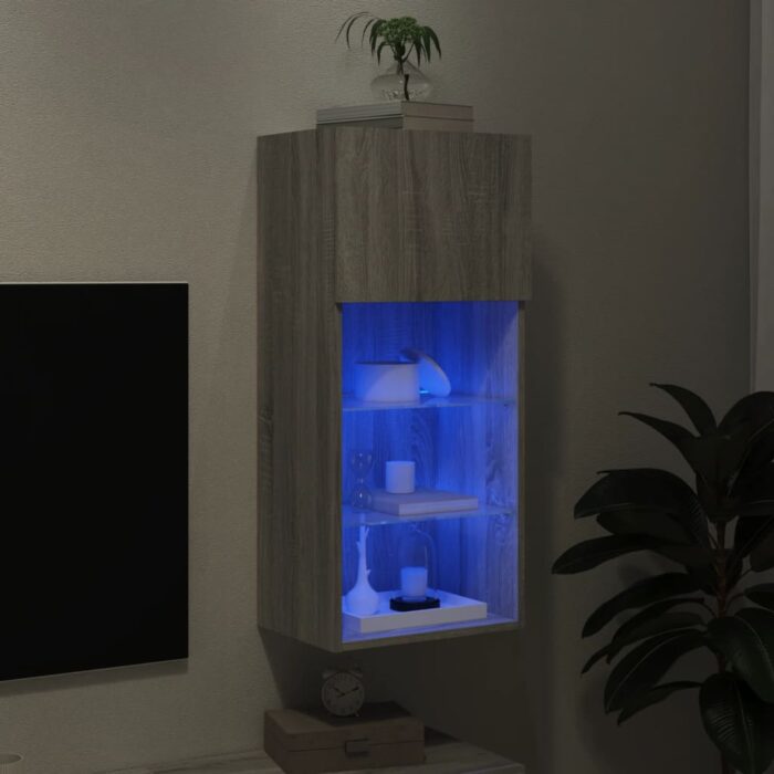 Meuble TV avec lumières LED sonoma gris 40,5x30x90 cm – Image 3