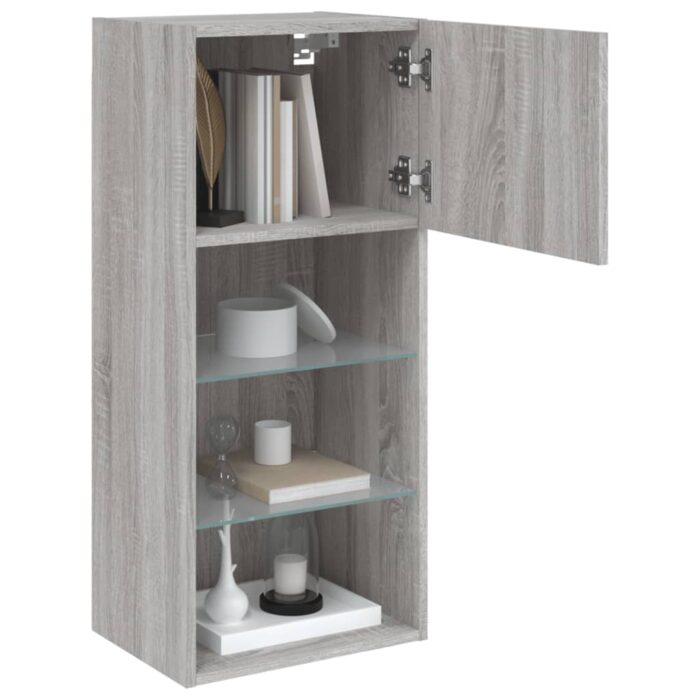 Meuble TV avec lumières LED sonoma gris 40,5x30x90 cm – Image 4