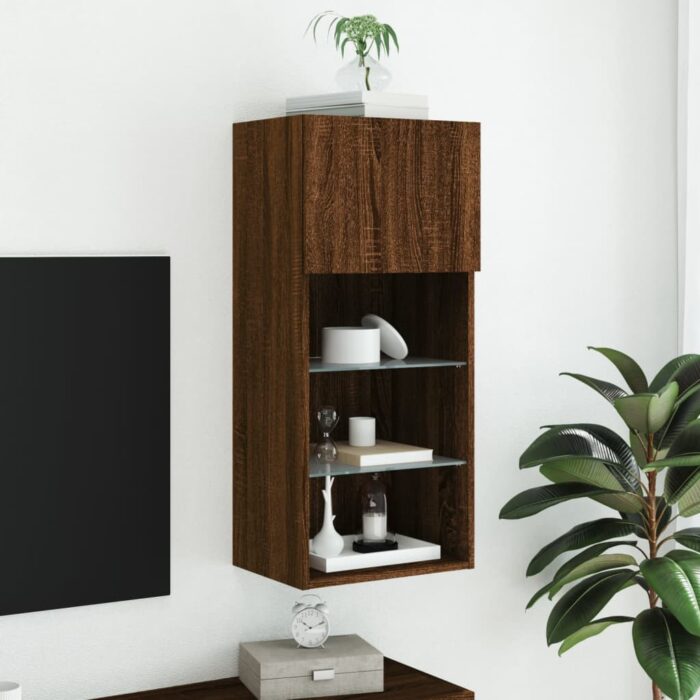 Meuble TV avec lumières LED chêne marron 40,5x30x90 cm – Image 2