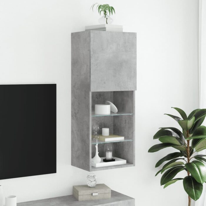 Meuble TV avec lumières LED gris béton 40,5x30x102 cm – Image 2