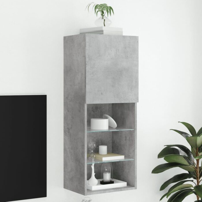 Meuble TV avec lumières LED gris béton 40,5x30x102 cm – Image 1