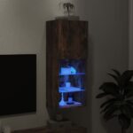 Meuble TV avec lumières LED chêne fumé 40,5x30x102 cm – Image 3