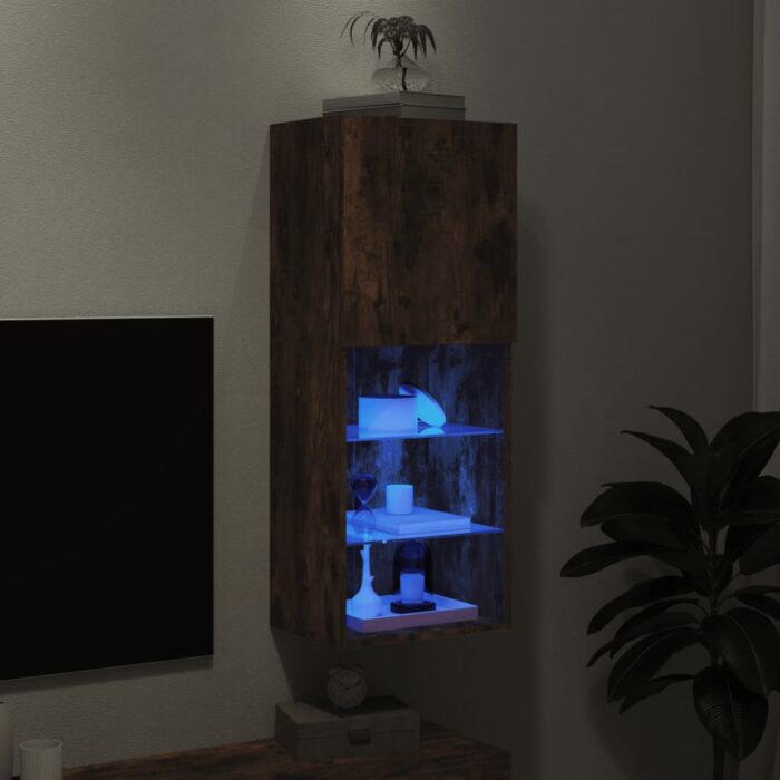 Meuble TV avec lumières LED chêne fumé 40,5x30x102 cm – Image 3