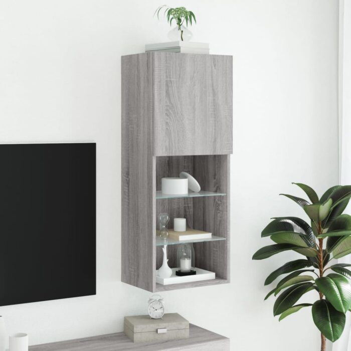 Meuble TV avec lumières LED sonoma gris 40,5x30x102 cm – Image 2
